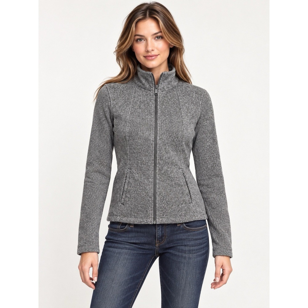 Athleta Stroll Fleece Full Zip Jacket Women's SP Gray Tweed Activewear